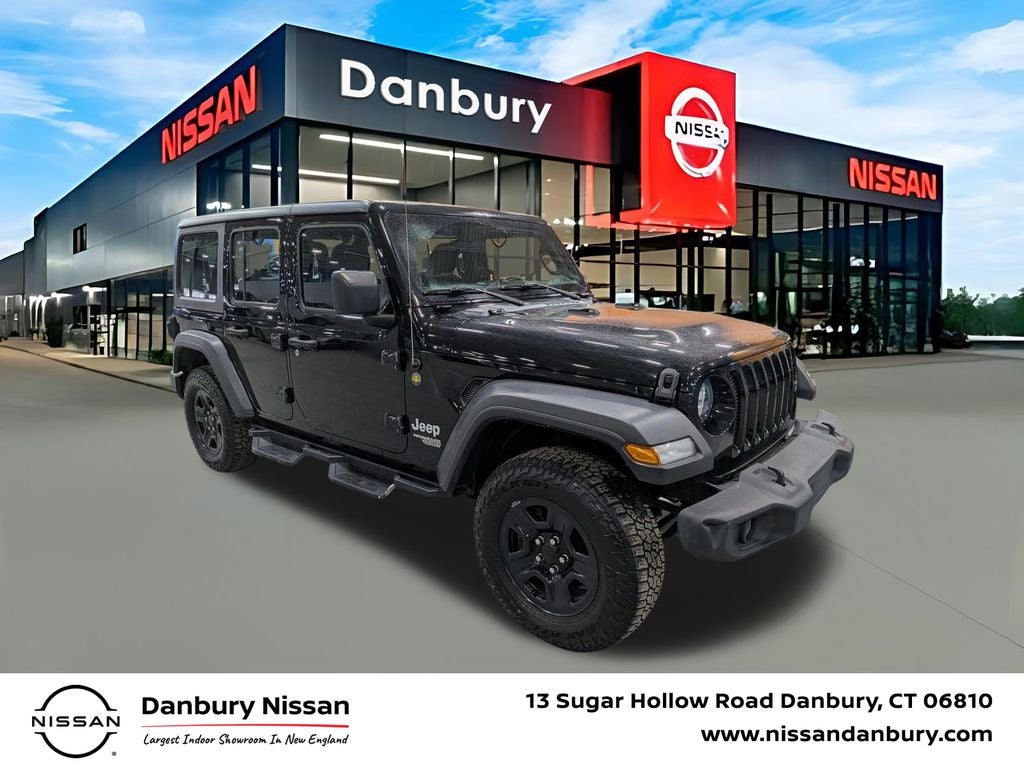 2020 Jeep Wrangler Unlimited Sport in Black Clearcoat — front three-quarter view