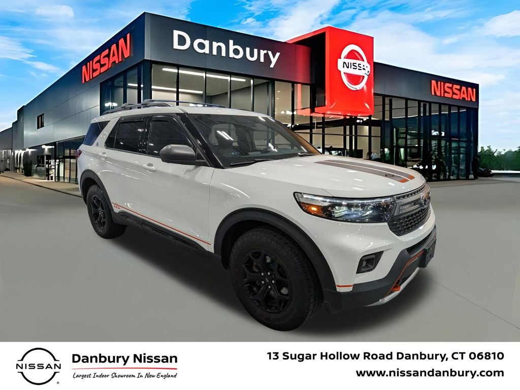 2022 Ford Explorer Timberline in White Metallic — front three-quarter view