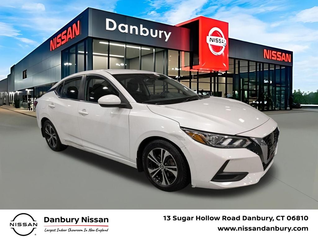 2022 Nissan Sentra SV in Aspen White Tricoat Pearl — front three-quarter view