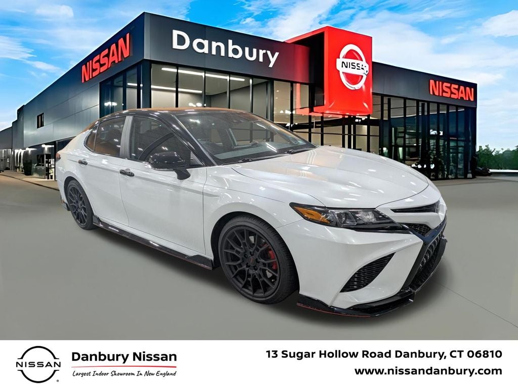 2022 Toyota Camry TRD V6 in Midnight Black Metallic — front three-quarter view
